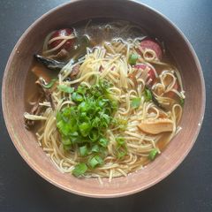 A picture of Kari’s bone broth noodle soup.