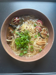A picture of Kari’s bone broth noodle soup.