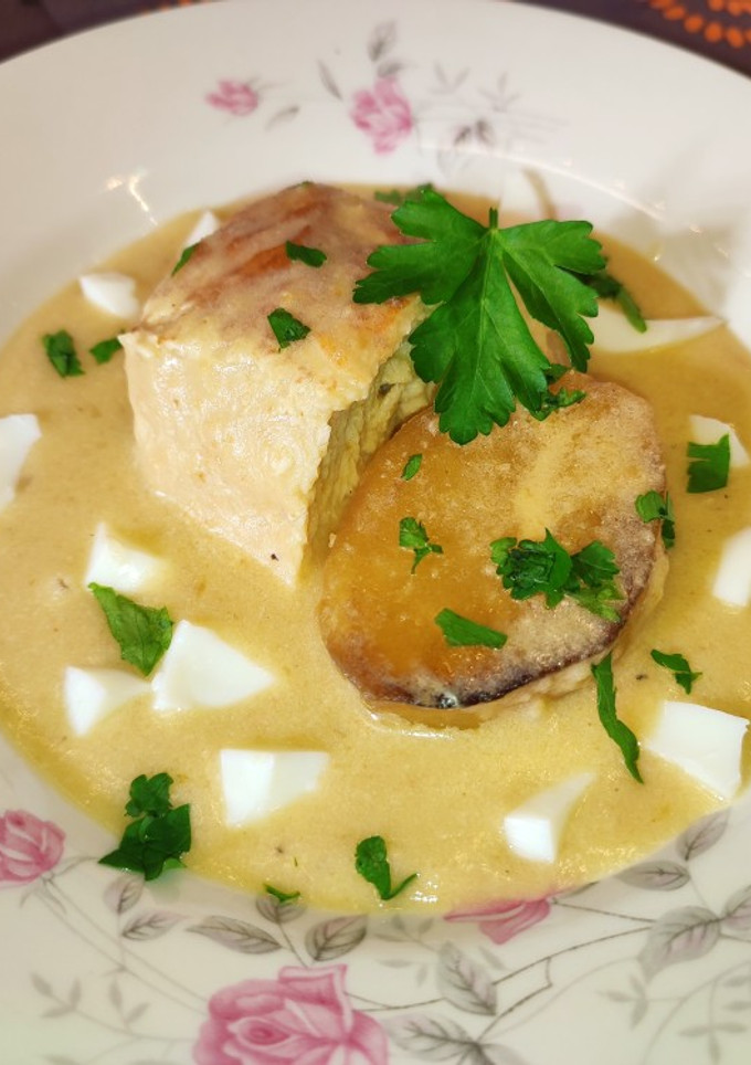 Una foto de Solomillo de pavo en pepitoria con patatas fondant