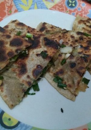 A picture of Spring Onion + spring garlic parantha.