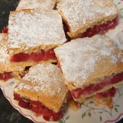 A picture of Sour cherry pudding slices you just can't resist.