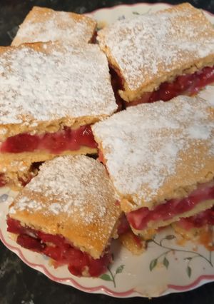 A picture of Sour cherry pudding slices you just can't resist.