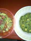 Mokimo(peas,maize,potatoes and pumpkin leaves) with kachumbari