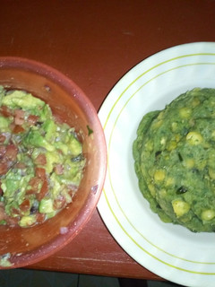 A picture of Mokimo(peas,maize,potatoes and pumpkin leaves) with kachumbari.