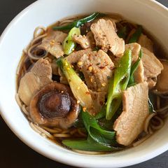A picture of Pork & Shiitake Soba Noodle Soup.