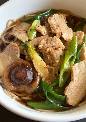 A picture of Pork & Shiitake Soba Noodle Soup.