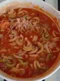Tornillos con tomate y pollo deshebrado. ॐ