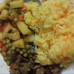 A picture of Stewed minji with rice.