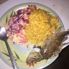 A picture of Coconut rice with beetroot & potato salad.