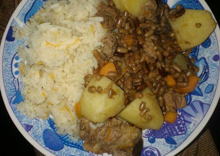 Carroted rice with special ndengu and beef