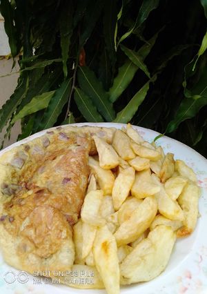 A picture of Olden chips with pan egg.
