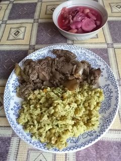 1292. Sült csirkemáj borsós rizzsel! recept fotója