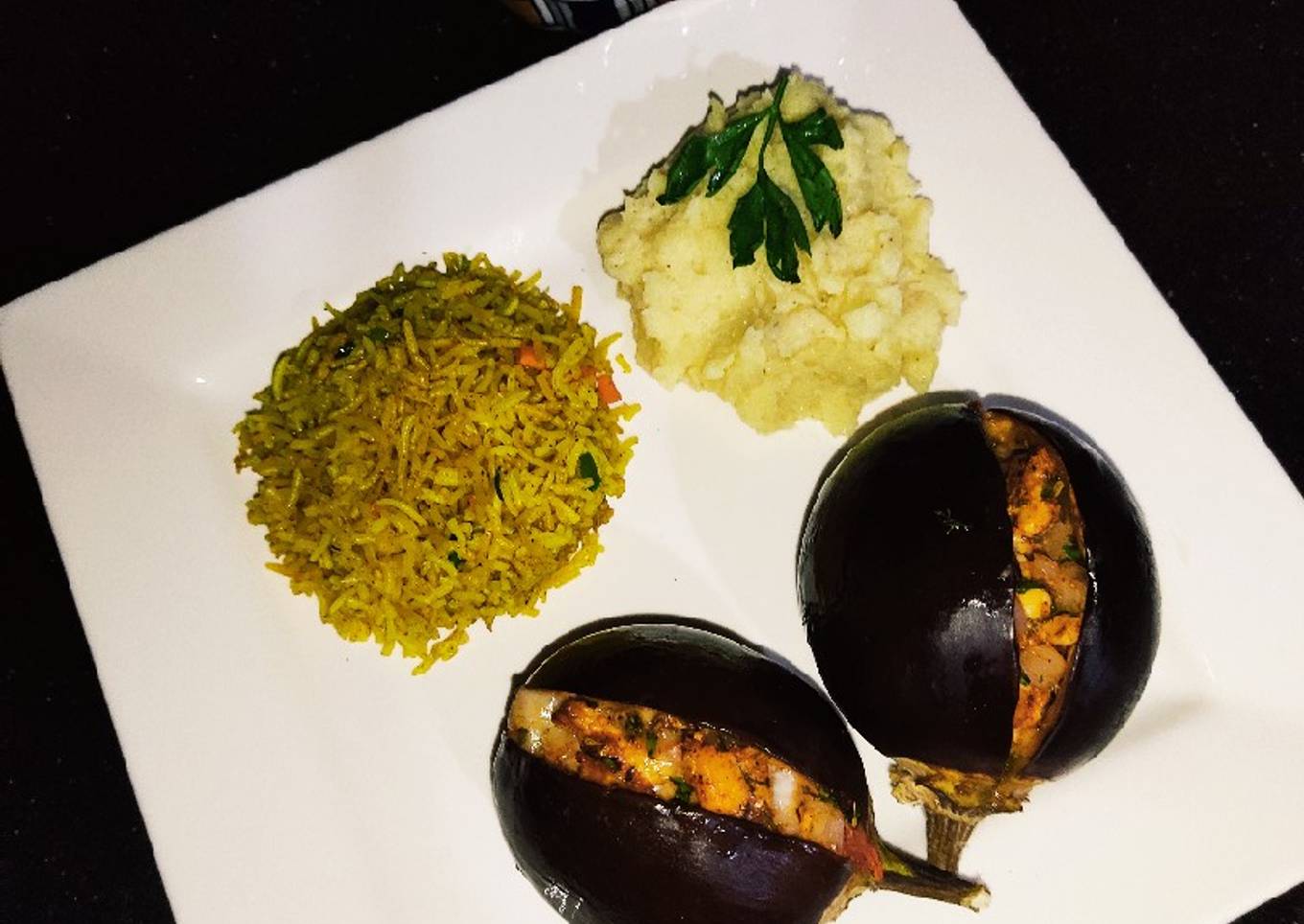 Baked Eggplant 🍆 with Chicken Fried Rice 🍚