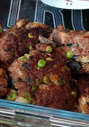 Une photo de Boulettes de bœuf champignons / petits pois