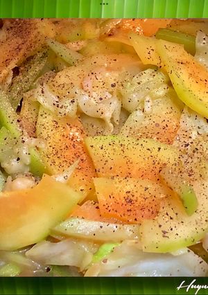 Hình của món Bầu, Đu Đủ, Bắp Cải Xào Chao.