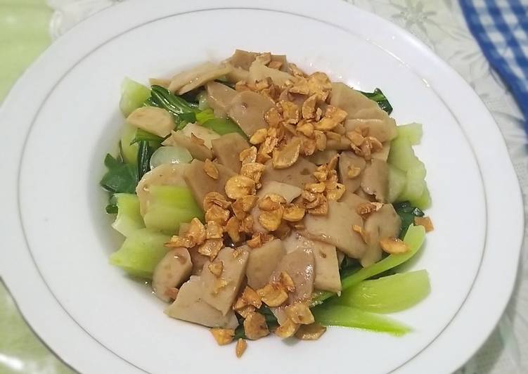 Cara Gampang Menyiapkan Pokcoy bakso saus tiram, Enak Banget