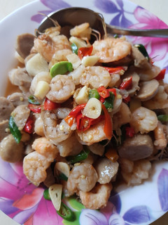 Foto resep Udang tumis Cabe Ijo + bakso Petai