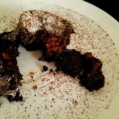 A picture of Caramel chocolate lava cake.