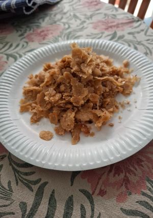 A picture of Meethi choori(roti flakes cooked in ghee and jaggery).