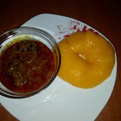 A picture of Banga soup and Starch.