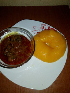 A picture of Banga soup and Starch.