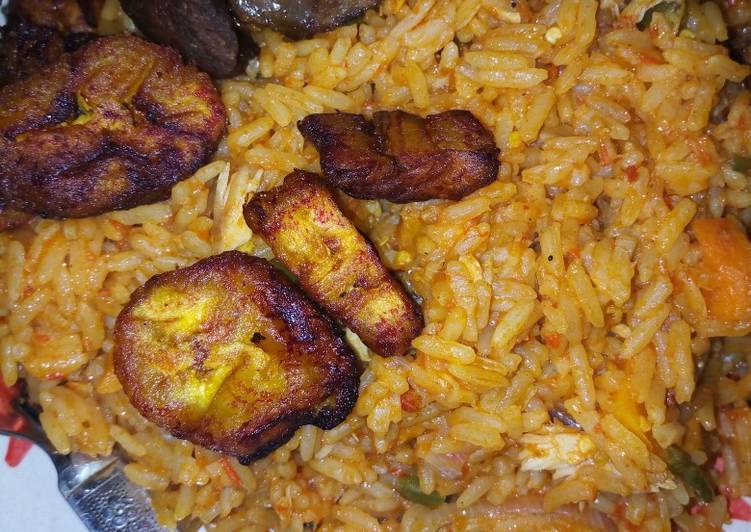 Jollof rice and plantain