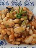 Ensalada de judía de ganxet con mejillones en escabeche