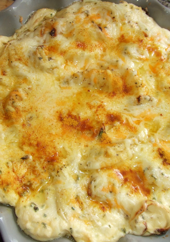 Una foto de Flan de patatas asadas con quesos variados y huevo