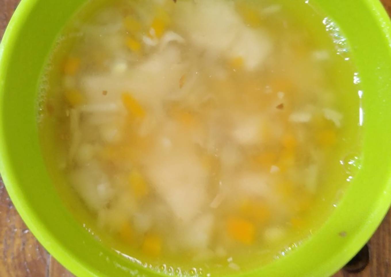 Sup ayam, jagung muda (non msg)