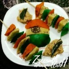 A picture of Tiranga Idli Kababs.