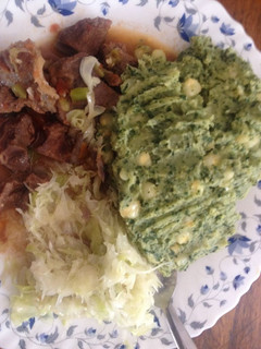 A picture of Mokimo with beef stew.