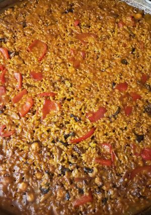 Una foto de Arroz con pulpo a la leña