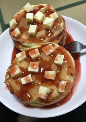 Hình của món Pancake dâu+phô mai.