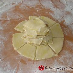 A picture of Rolling out filo using the sun method.