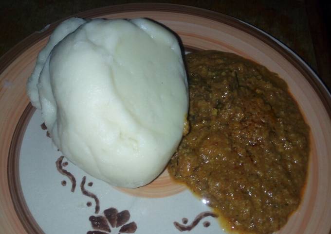 Pounded yam with beans soup