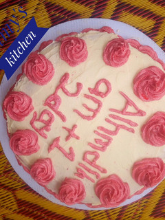 A picture of Red velvet birthday cake buttercream.