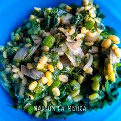 A picture of Pumpkin leaves (saag) with Moong dal.