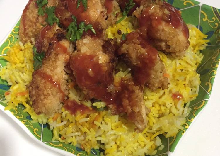 Steps to Make Homemade Yellow rice with crispy chicken