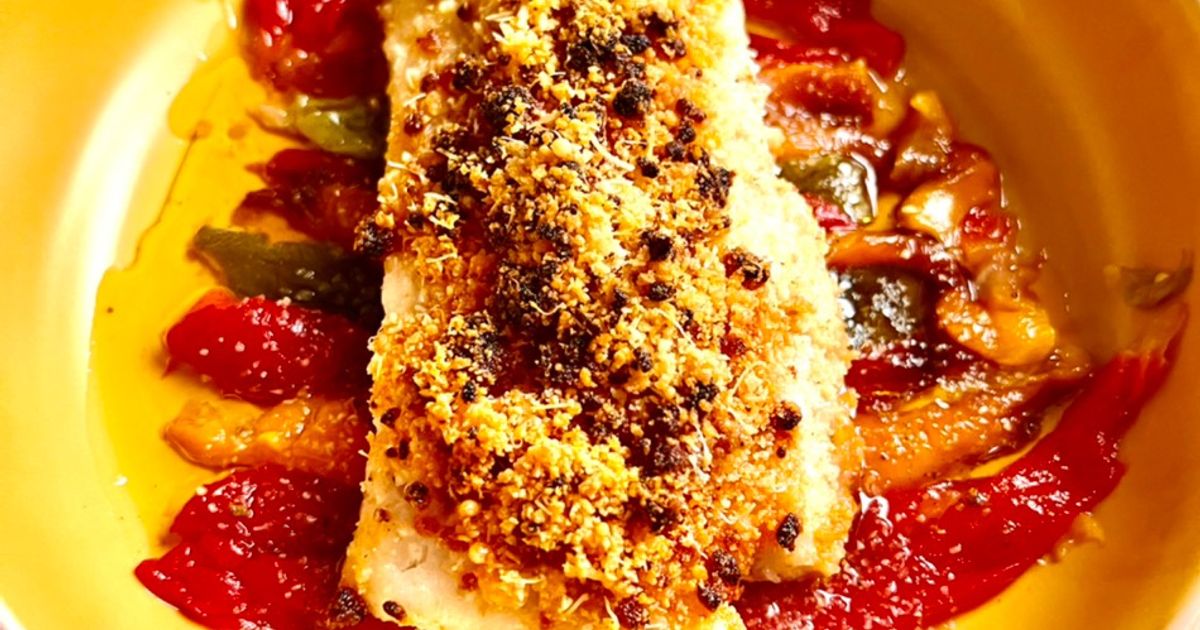 Cabillaud En Croûte De Chorizo Sur Lit De Poivrons Grillés 🐟🫑 de hélène ...