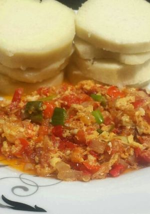 A picture of Yam with egg sauce.