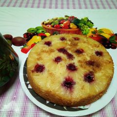 A picture of Pineapple Raspberry Upside Down Cake.