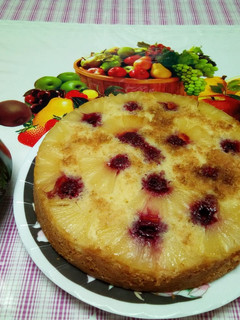 A picture of Pineapple Raspberry Upside Down Cake.