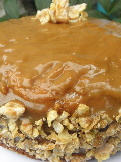 Una foto de Torta sabor dulce de leche con relleno de crema Chantilly y cubierta de ganache de dulce de leche