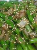 Tumis Buncis bawang putih dan bombai dengan Wijen dan saus tiram