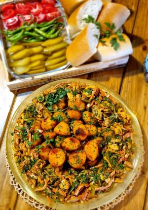 عکسی از دستور سیب زمینی مخصوص با ژامبون و قارچ