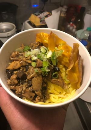 A picture of Chicken wonton noodle.