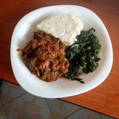 A picture of Sweet and sour beef and creamed spinach.