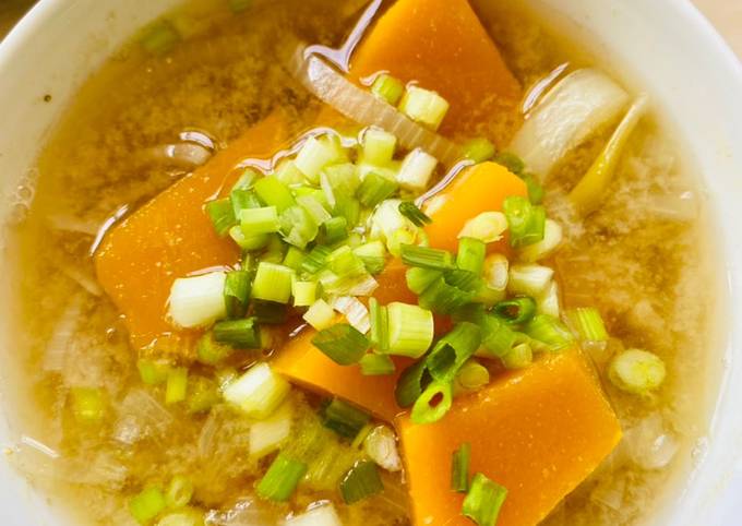 Simple Way to Prepare Perfect Pumpkin Miso Soup with sweet onions