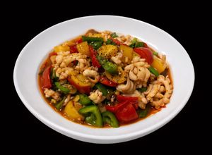 Hình của món SP.0729 - Mực Xào Ớt Chuông Sốt Sa Tế.