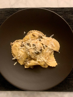 A picture of Pasta with Mushroom Sauce (Pansotti ai Funghi).